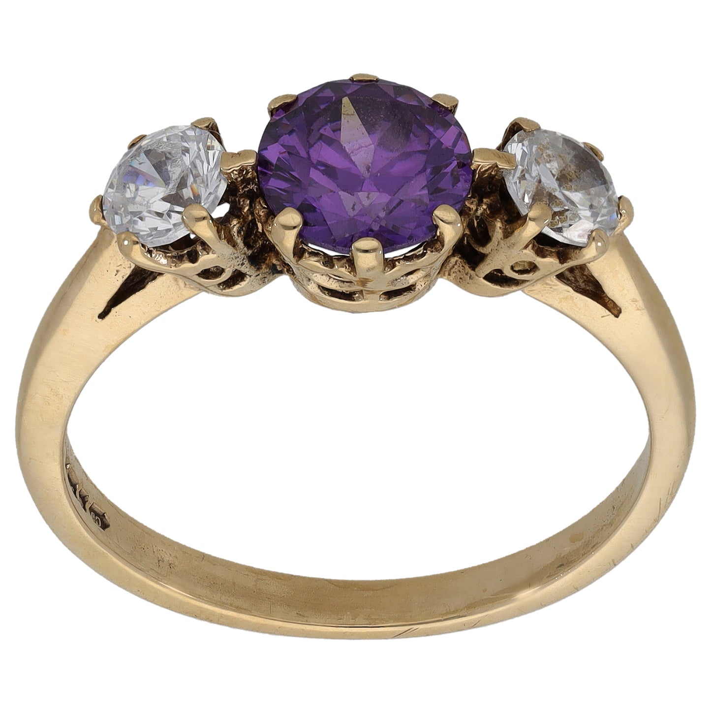 9ct Gold Imitation Gems Trilogy Ring Size T