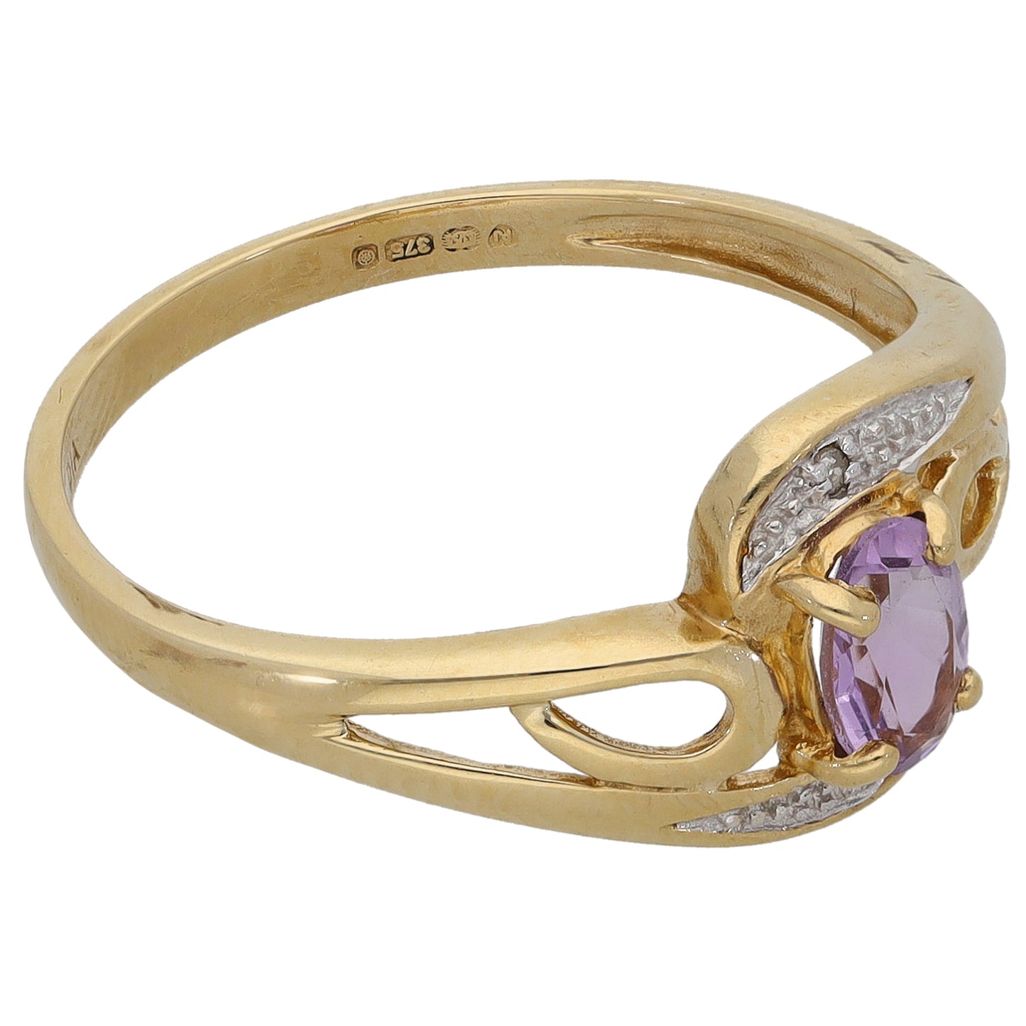 9ct Gold Amethyst & 0.01ct Diamond Dress/Cocktail Ring Size P