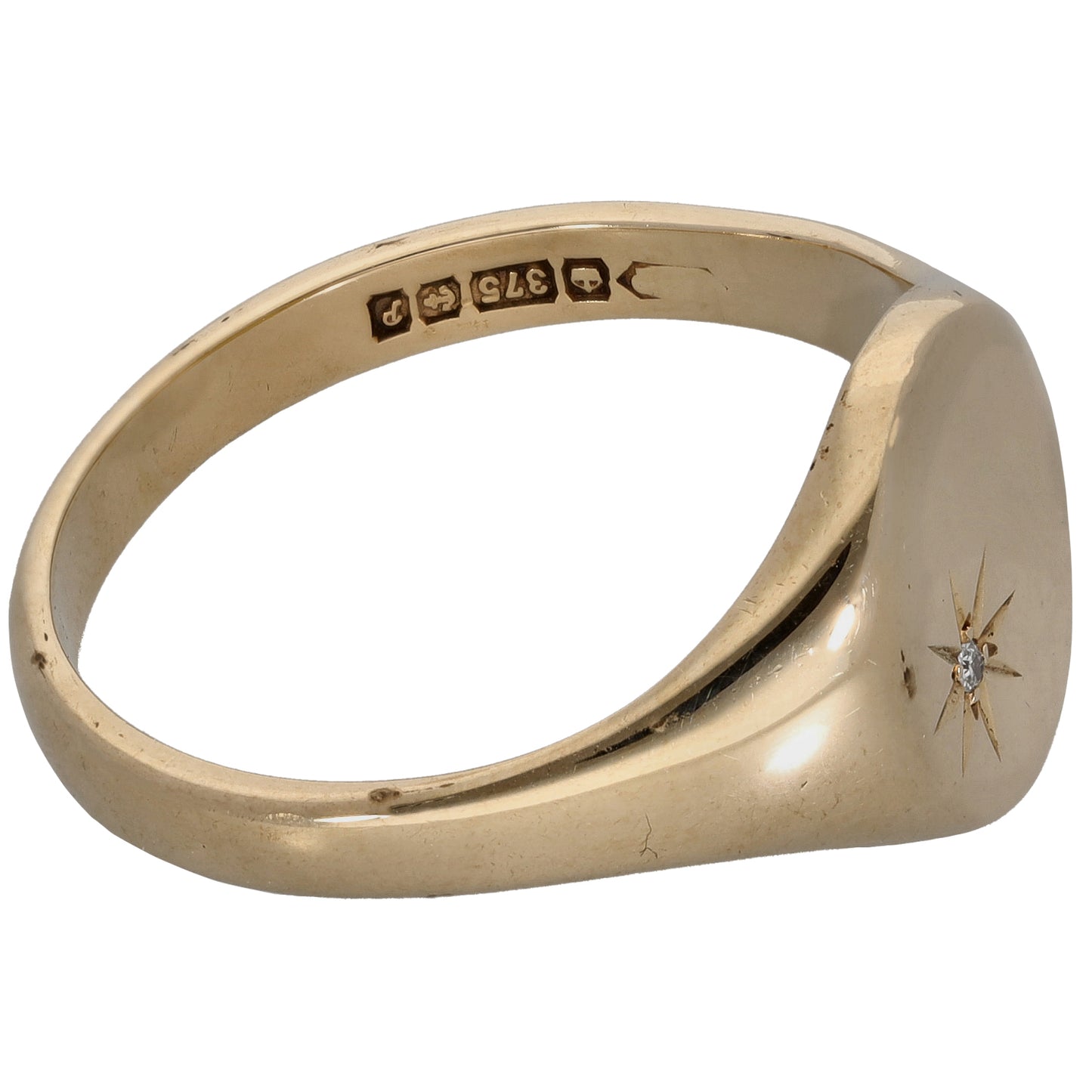 9ct Gold 0.01ct Diamond Signet Ring Size Z+1