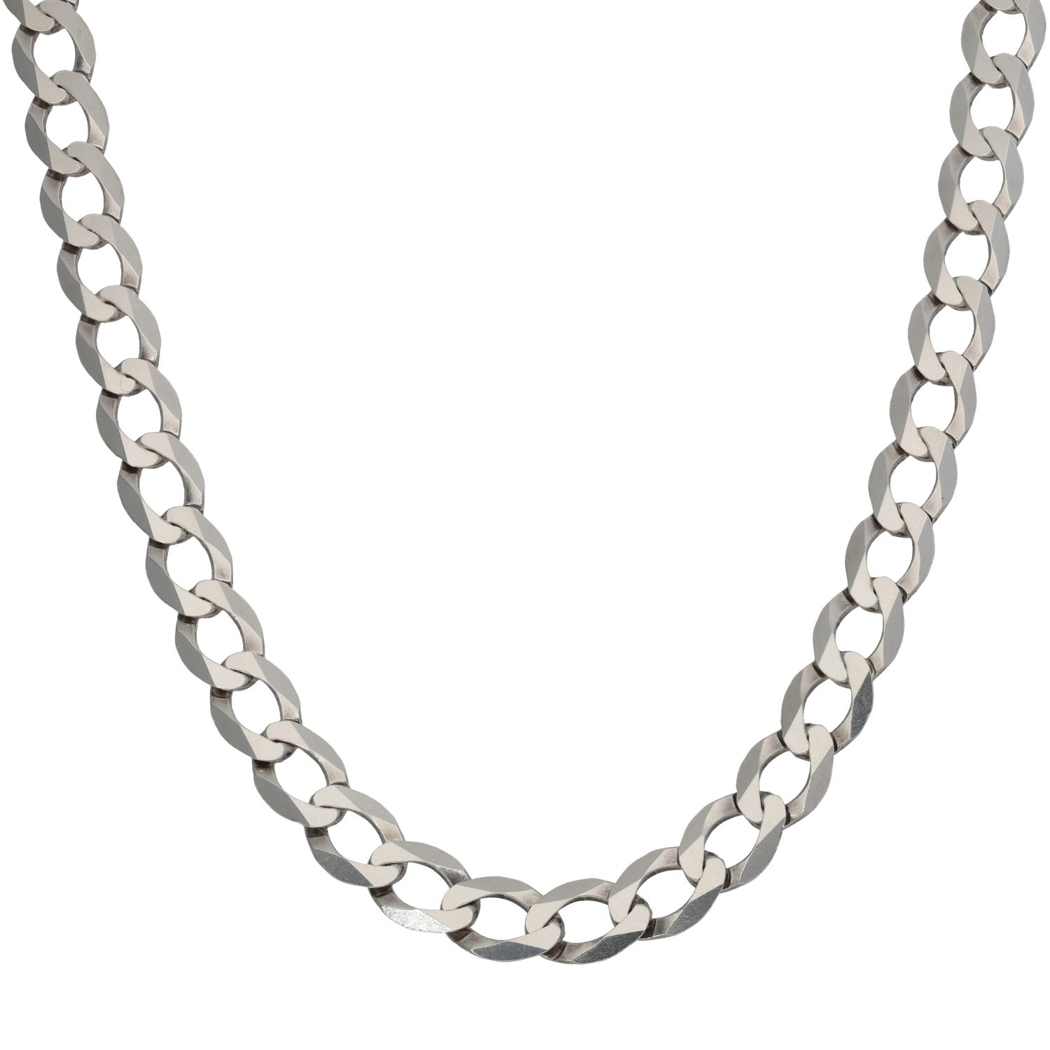 Sterling silver curb chain necklace with flat, interlocking links