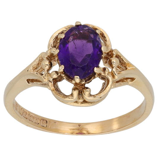 9ct Gold Amethyst Single Stone Ring Size M