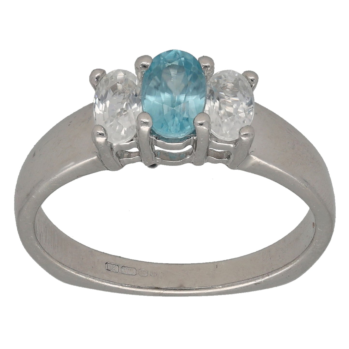 9ct White Gold Zircon Trilogy Ring Size N