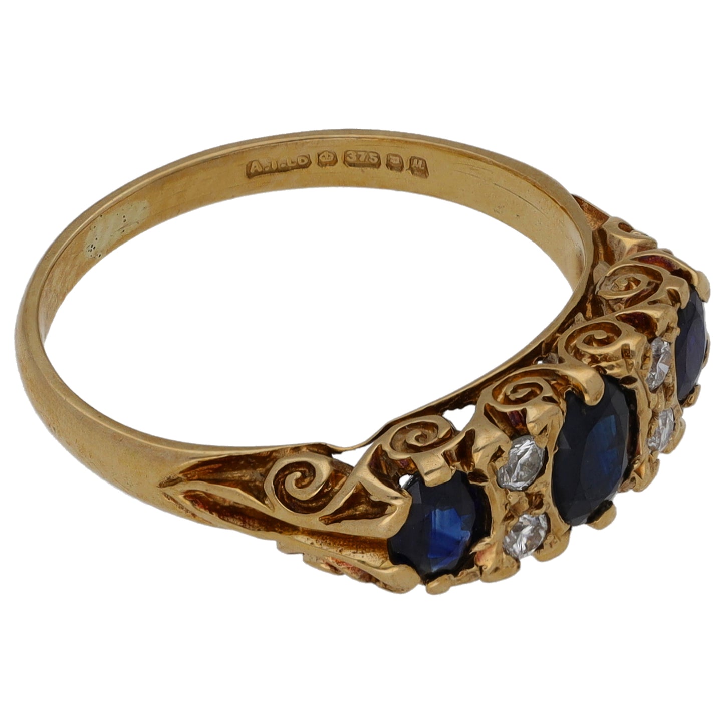 9ct Gold Sapphire & 0.20ct Diamond Dress/Cocktail Ring Size L