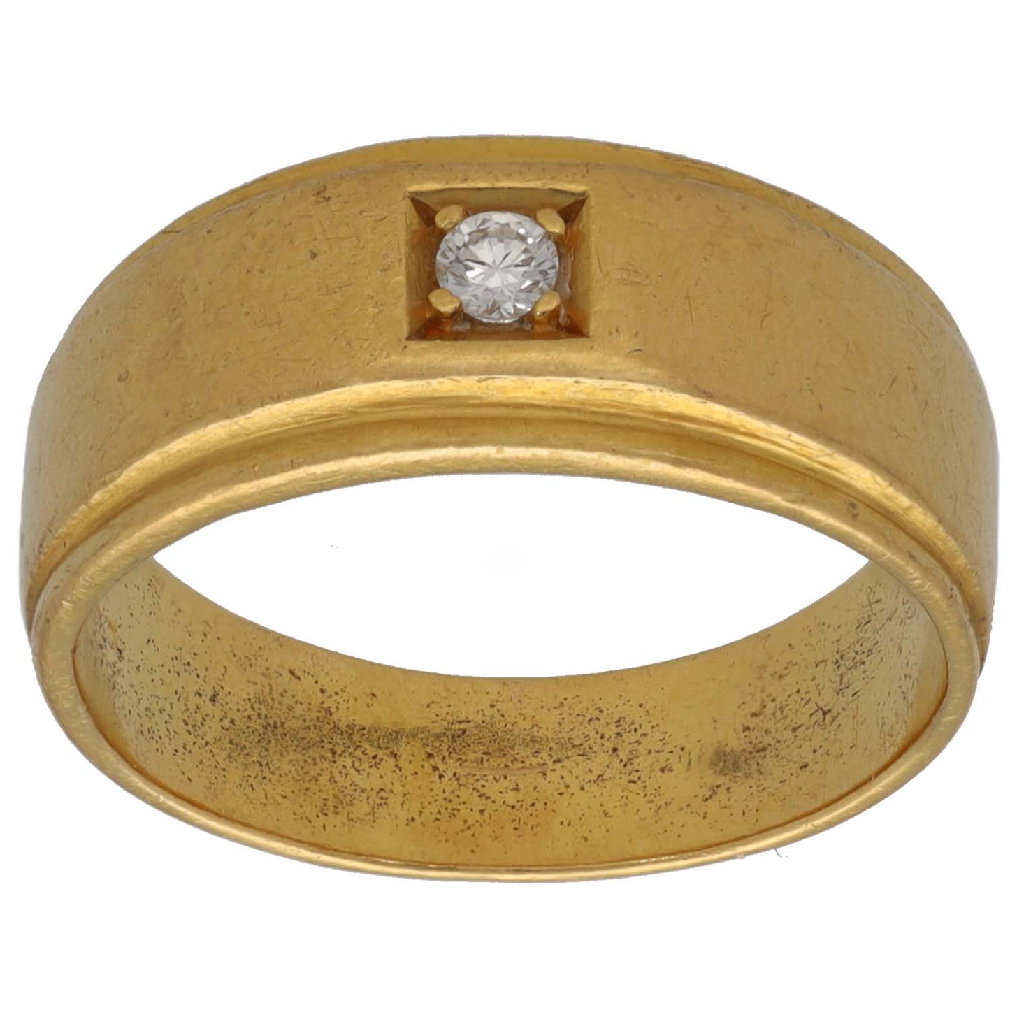 Gold-tone single-stone CZ ring with clear round gem in square prong setting