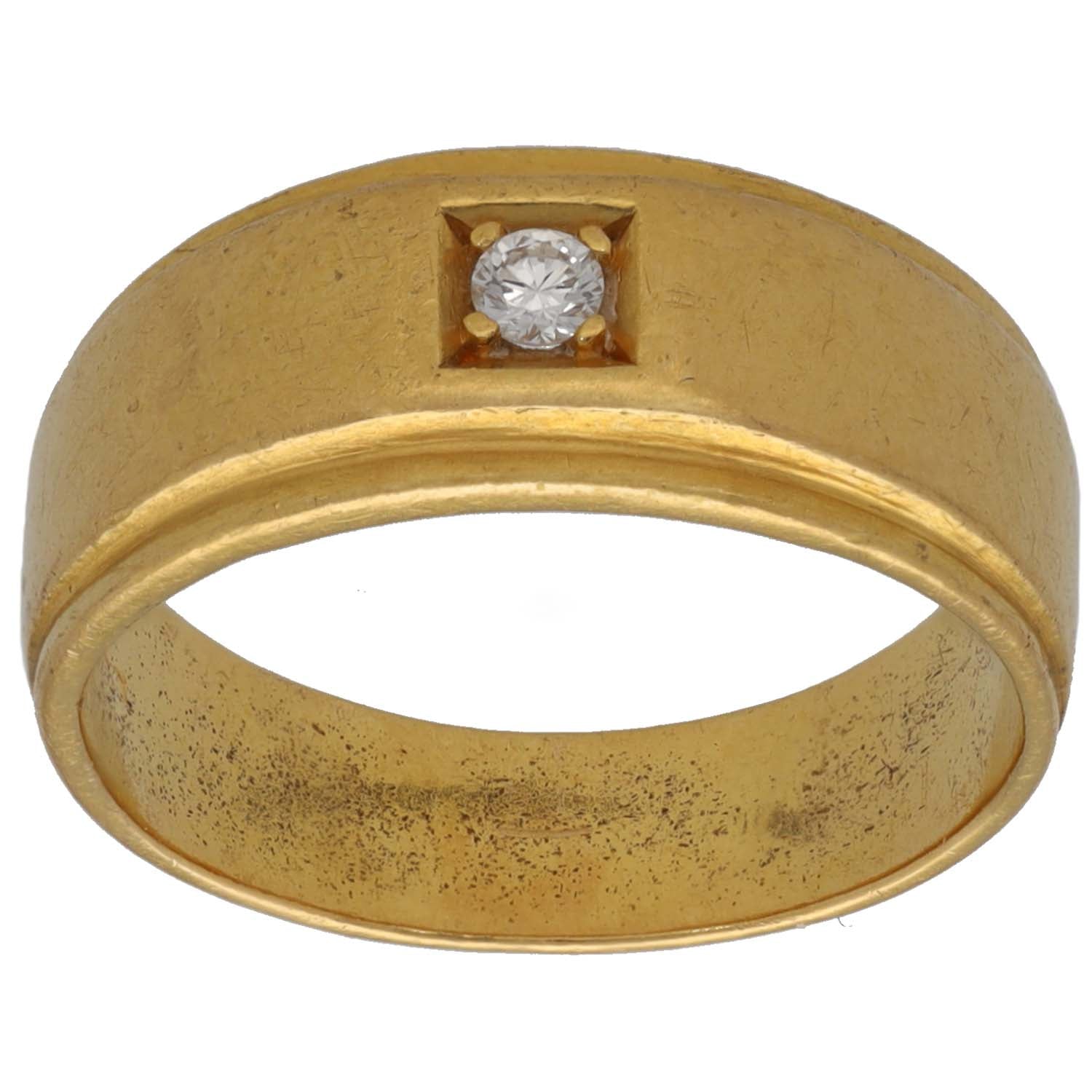 Gold-tone single-stone CZ ring with clear round gem in square prong setting