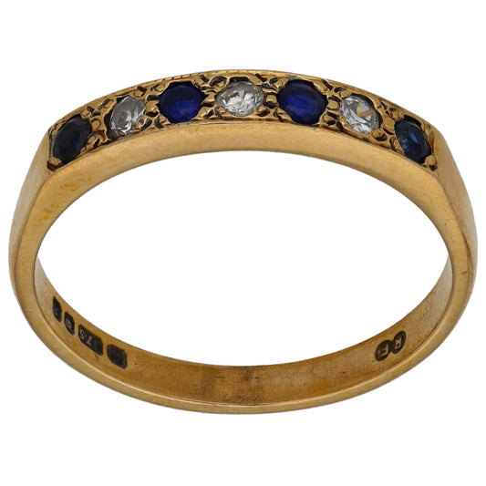 9ct Gold Sapphire & 0.09ct Diamond Half Eternity Ring Size M