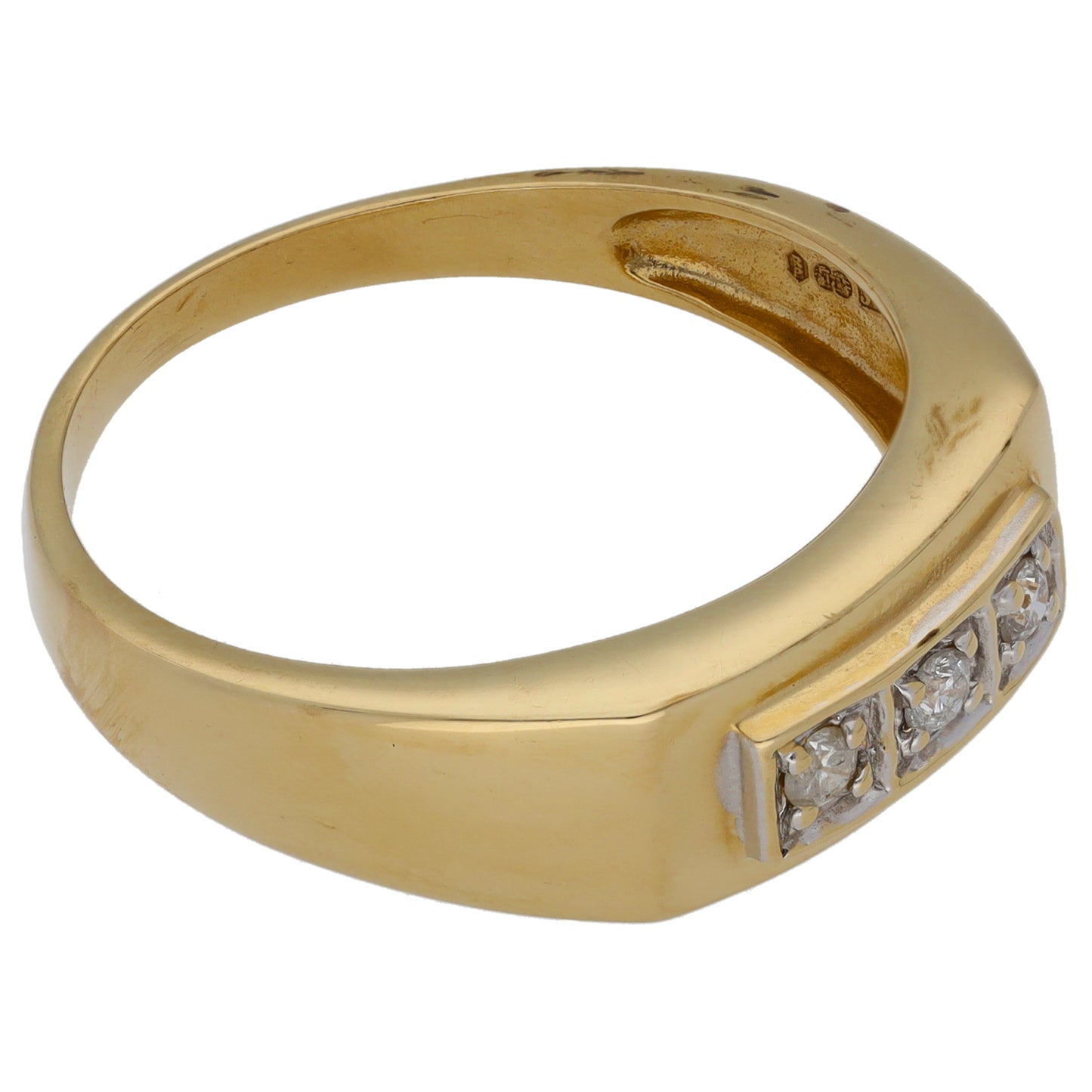 9ct Gold 0.15ct Diamond Patterned Signet Ring Size X
