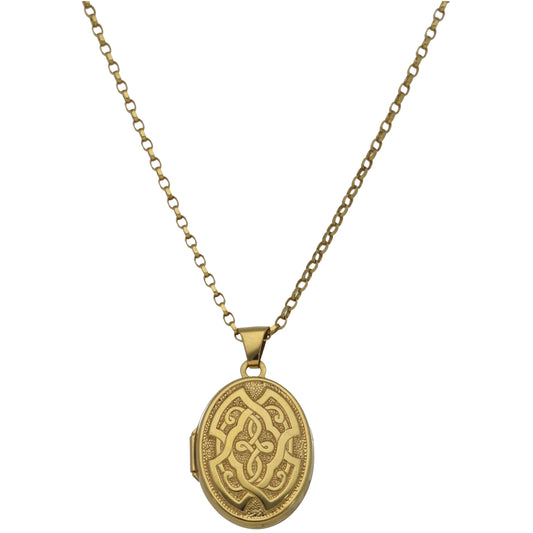 18ct Gold Patterned Locket Pendant With Chain