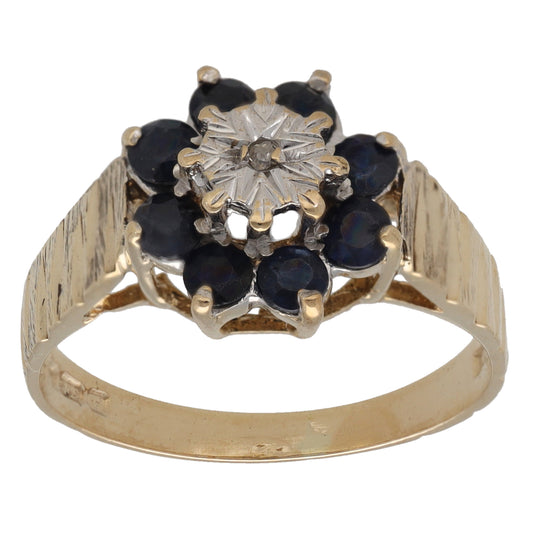 9ct Gold Sapphire & 0.01ct Diamond Dress/Cocktail Ring Size N