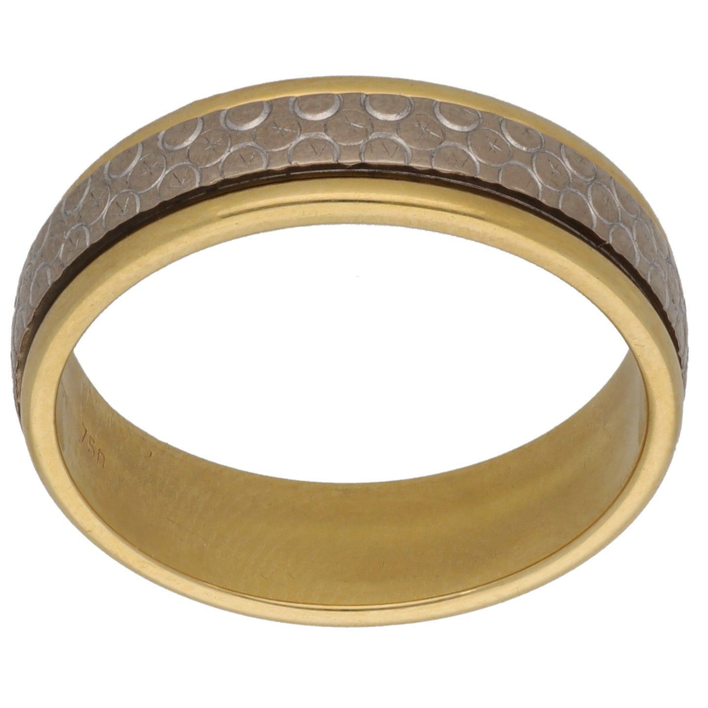 18ct Bi-Colour Gold Patterned Wedding Ring Size P
