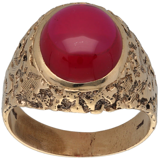 9ct Gold Imitation Gem Patterned Signet Ring Size W