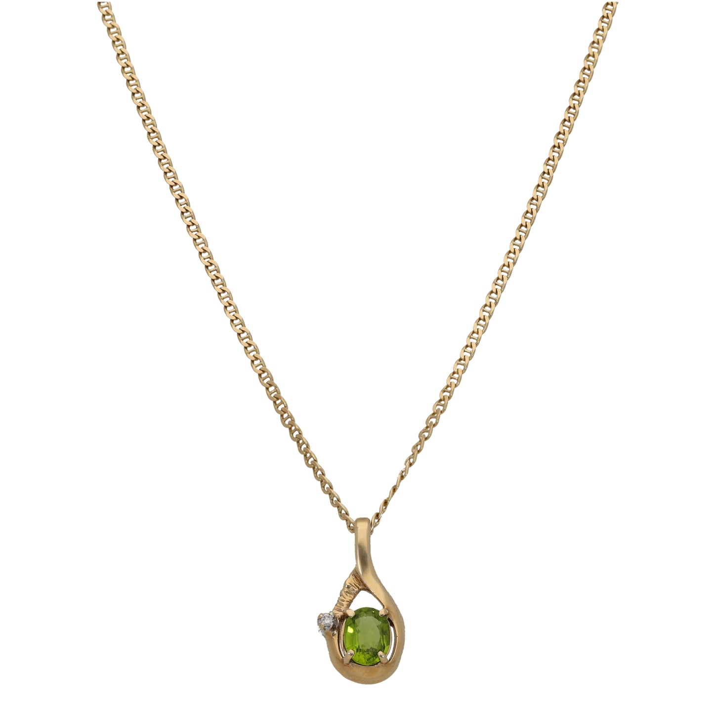 9ct Gold 0.03ct Diamond & Peridot Dress/Cocktail Pendant With Chain