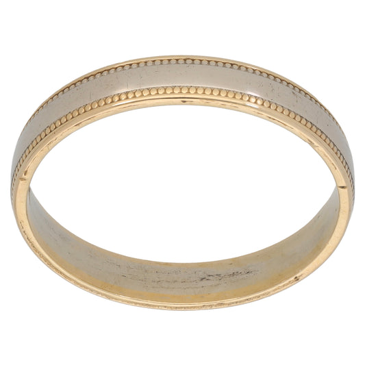 9ct Bi-Colour Gold Patterned Wedding Ring Size V