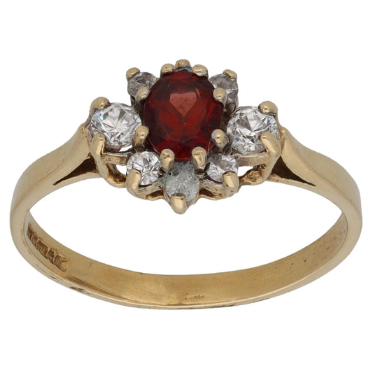 9ct Gold Garnet & Imitation Dress/Cocktail Ring Size L