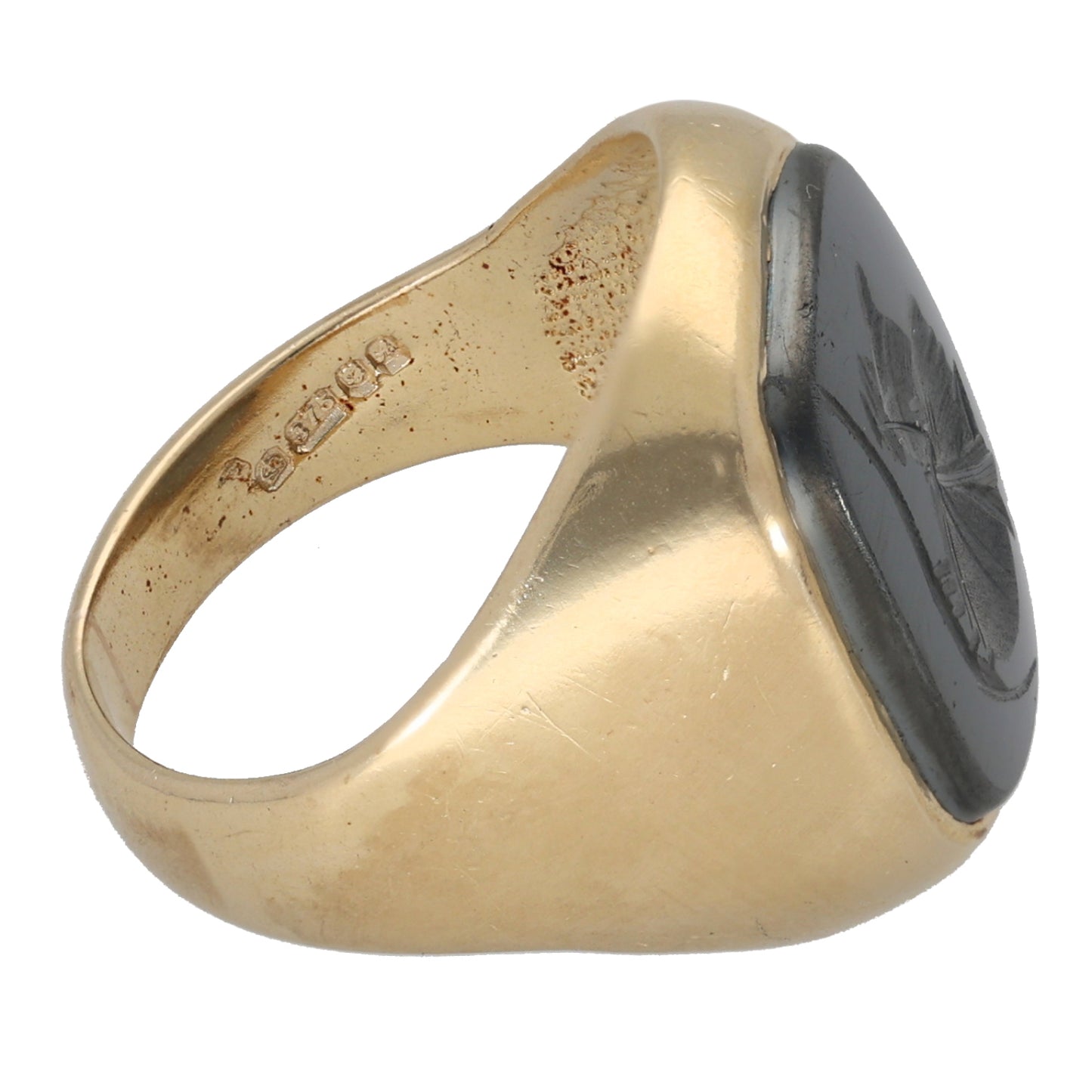 9ct Gold Hematite Crest/Emblem Signet Ring Size N