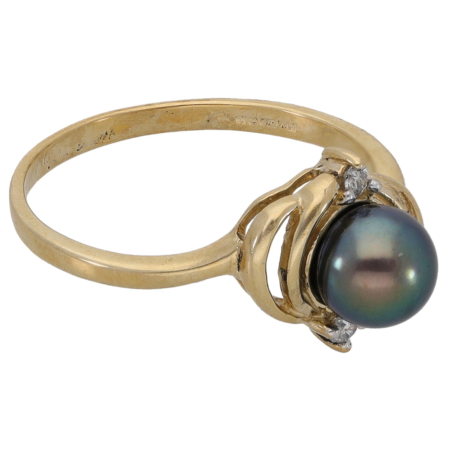 9ct Gold 0.04ct Diamond & Cultured Pearl Dress/Cocktail Ring Size N