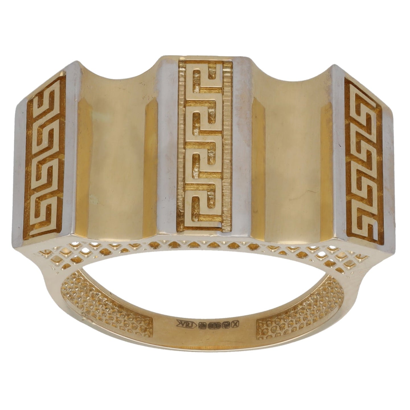 14ct Bi-Colour Gold Greek Key Dress/Cocktail Ring
