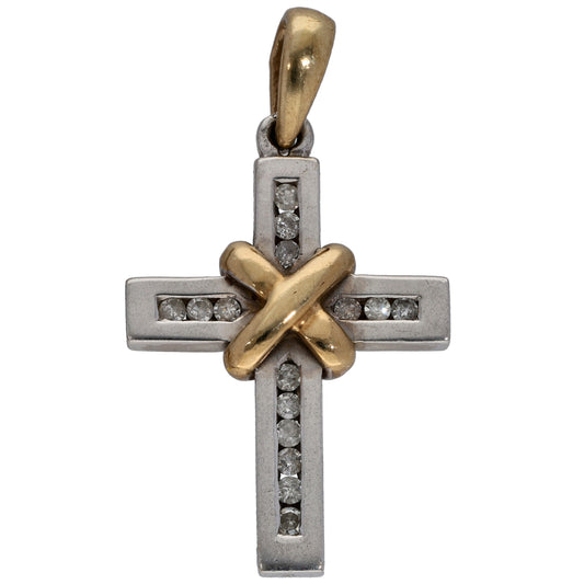 9ct Bicolour Gold 0.15ct Diamond Cross Pendant