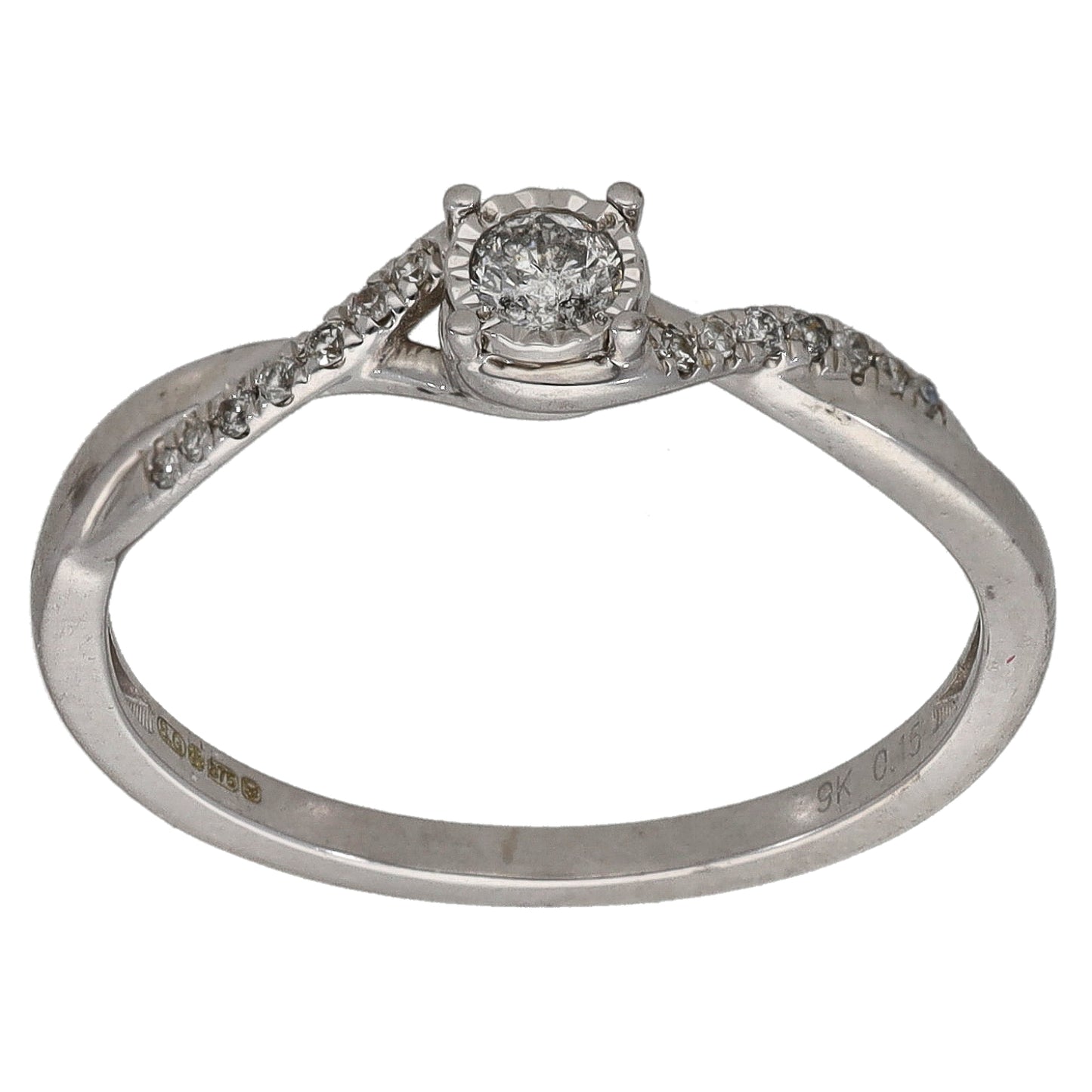 9ct White Gold 0.15ct Diamond Solitaire Ring With Accent Stones Size N