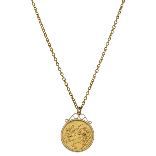 9ct Gold Full Sovereign Coin Pendant With Chain