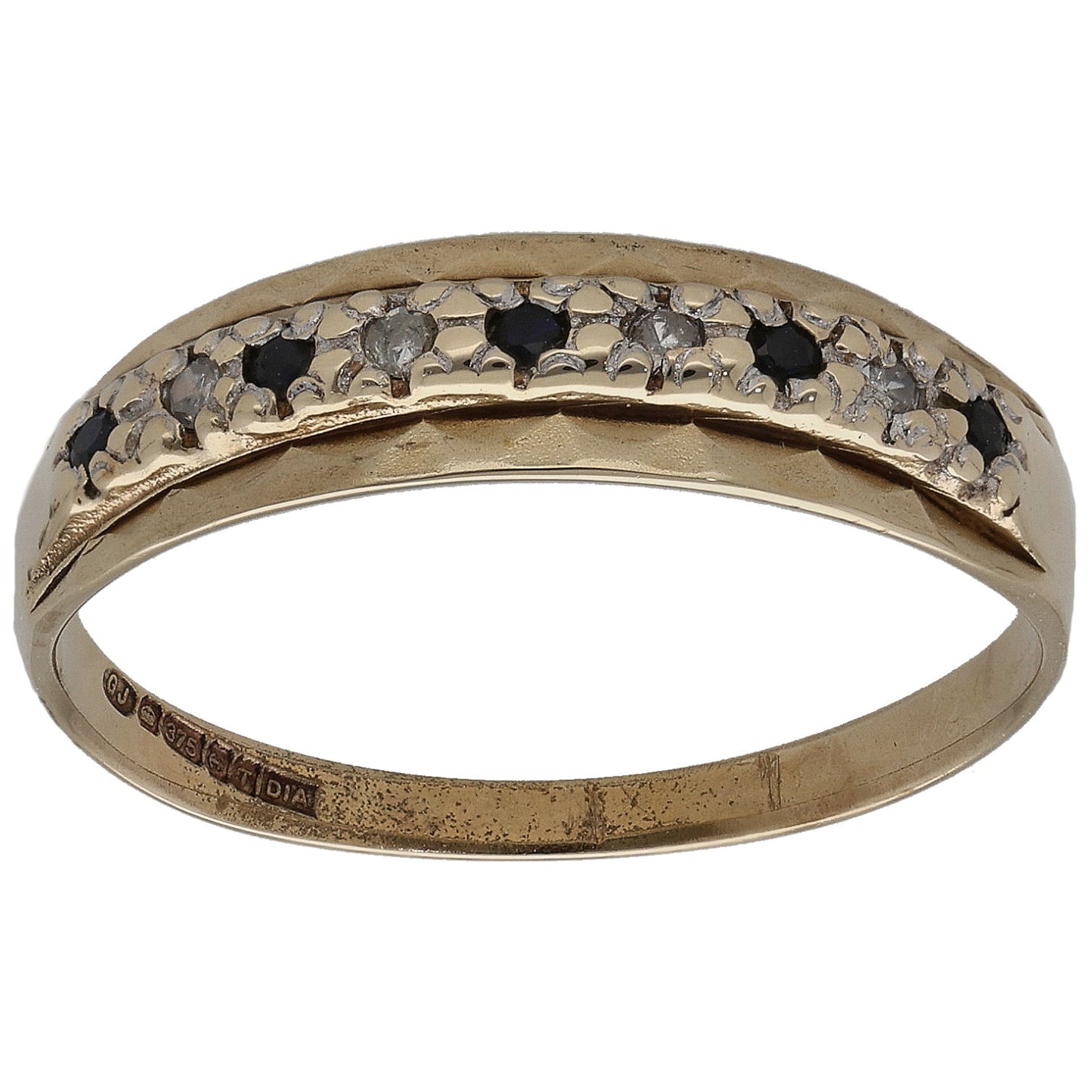 9ct Gold Sapphire & 0.04ct Diamond Half Eternity Ring Size Q