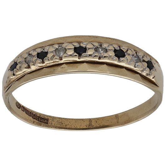 9ct Gold Sapphire & 0.04ct Diamond Half Eternity Ring Size Q