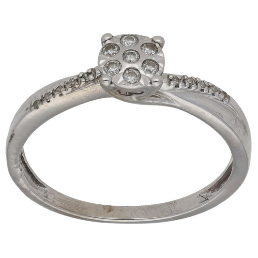 9ct White Gold 0.12ct Diamond Cluster Ring Size M