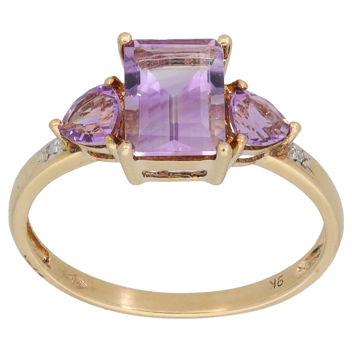 9ct Gold 0.01ct Diamond & Amethyst Dress/Cocktail Ring Size P