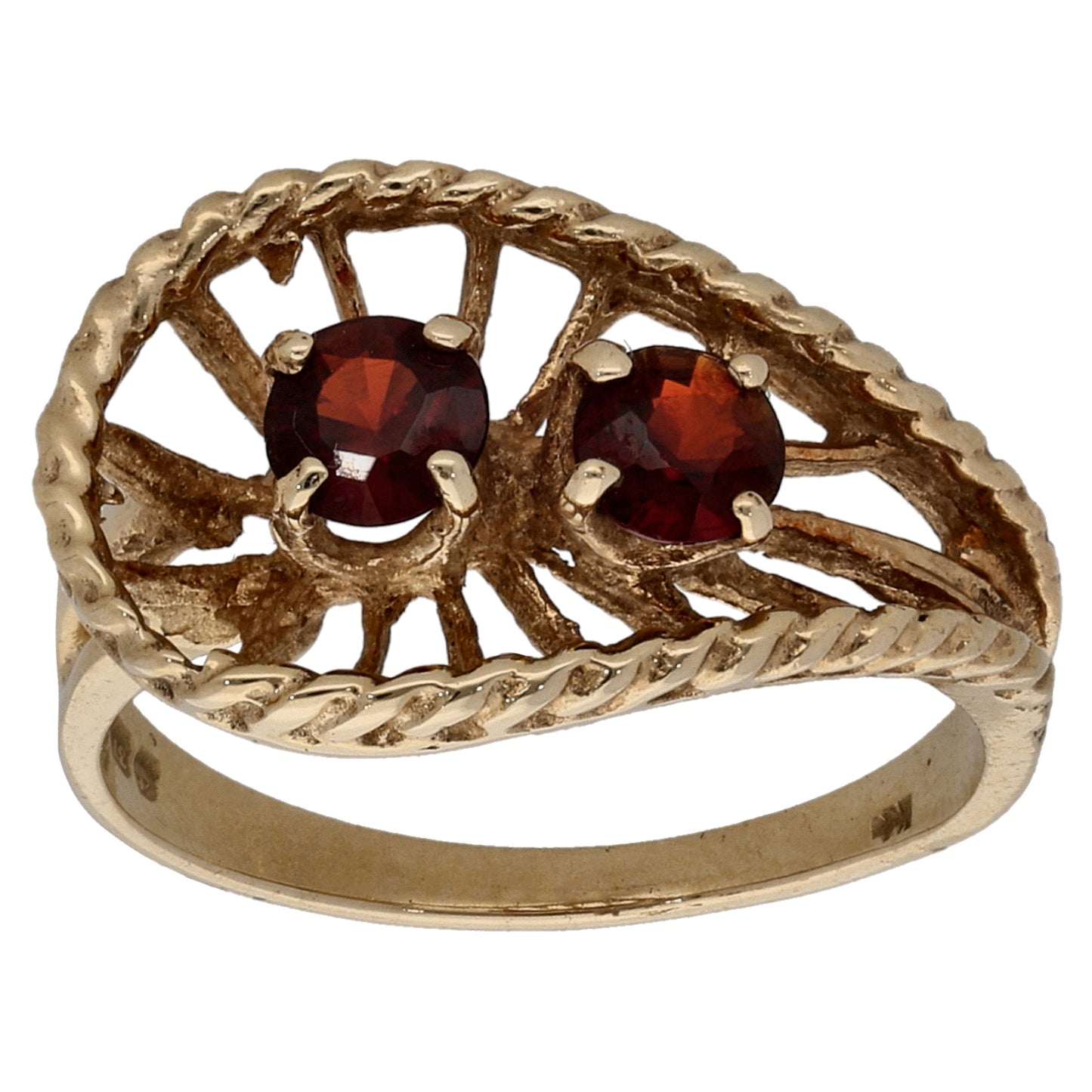 9ct Gold Garnet Two Stone Ring Size M