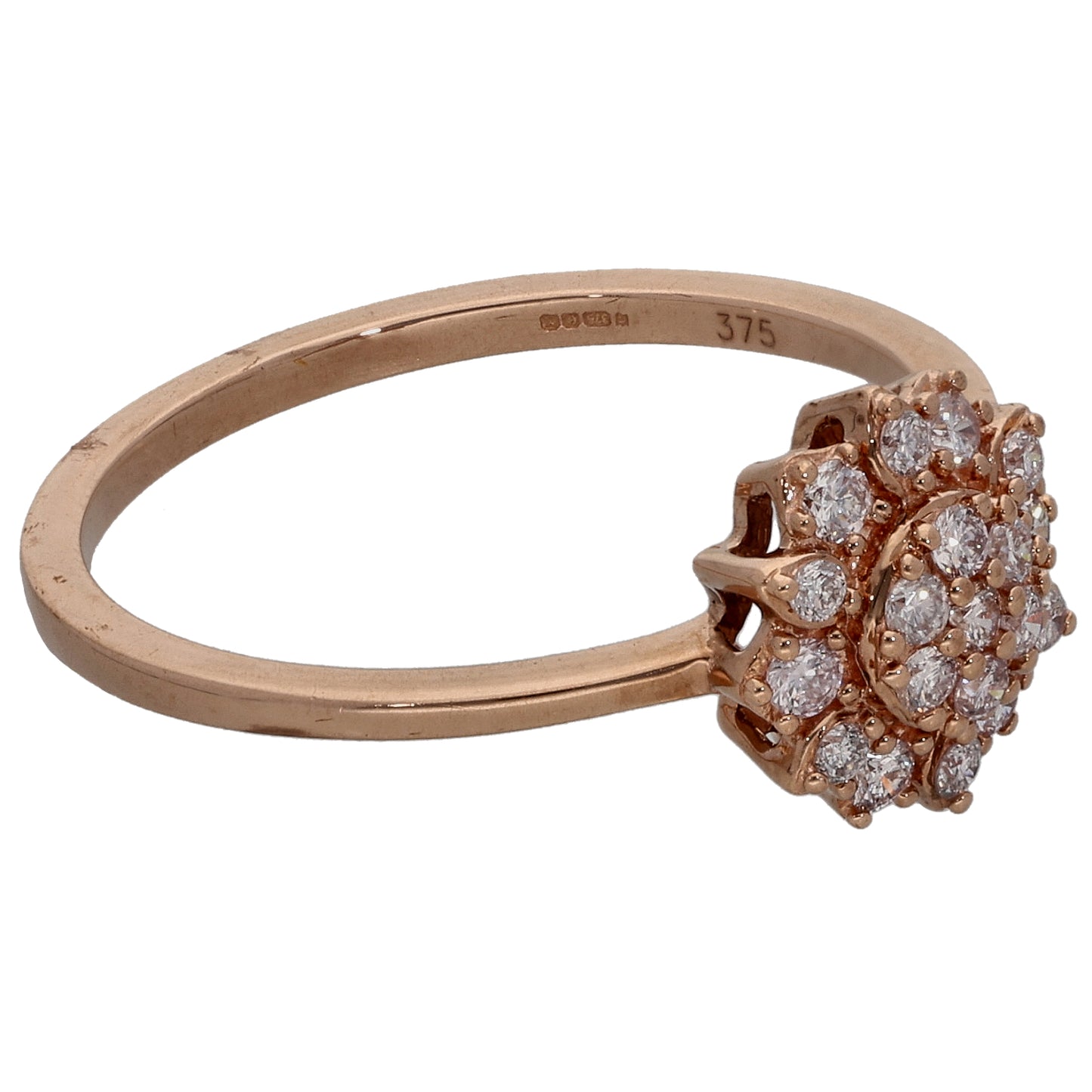 9ct Rose Gold 0.25ct Diamond Cluster Ring Size N