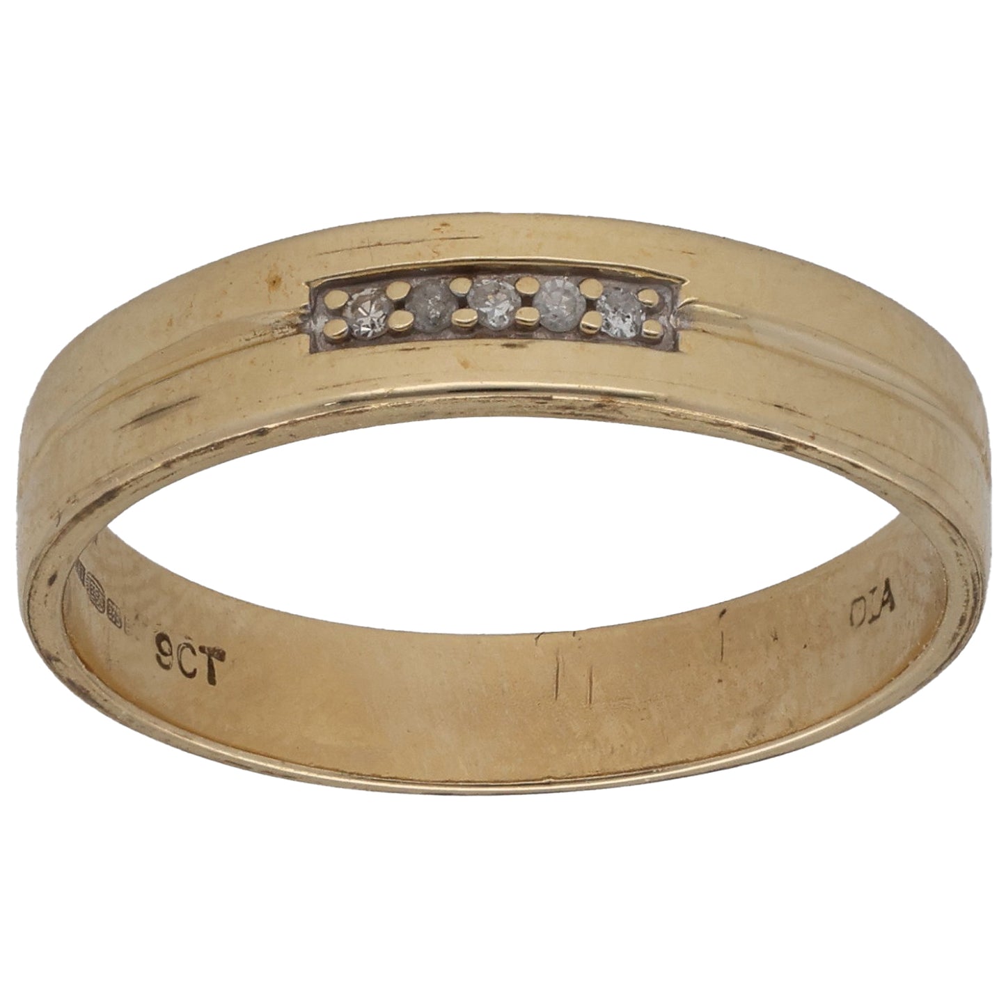 9ct Gold 0.025ct Diamond Plain Wedding Ring Size N