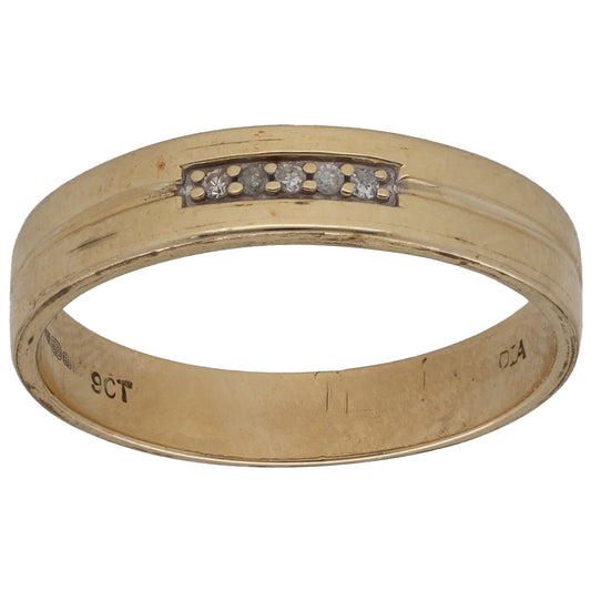 9ct Gold 0.025ct Diamond Plain Wedding Ring Size N
