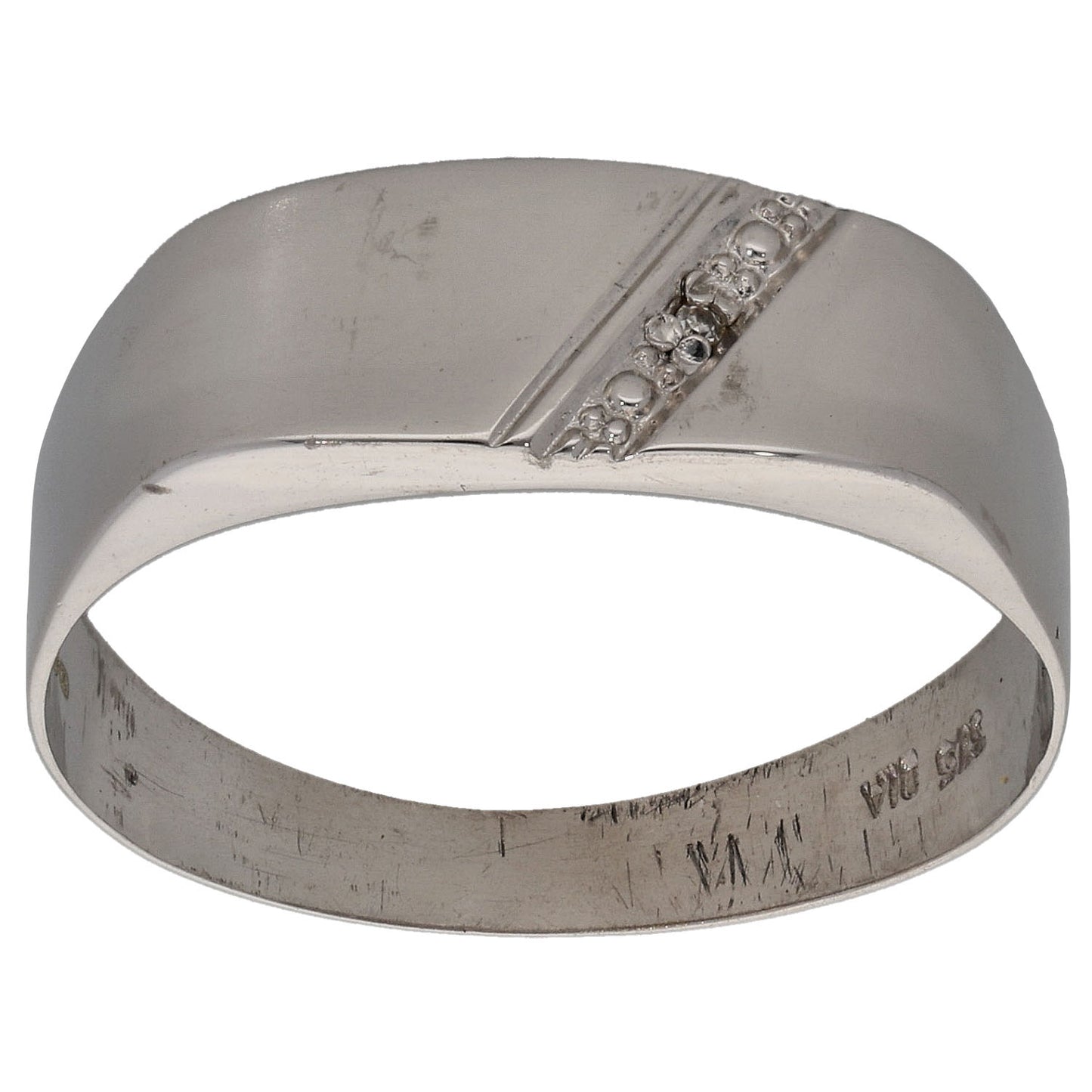 9ct White Gold 0.005ct Diamond Plain Signet Ring Size X