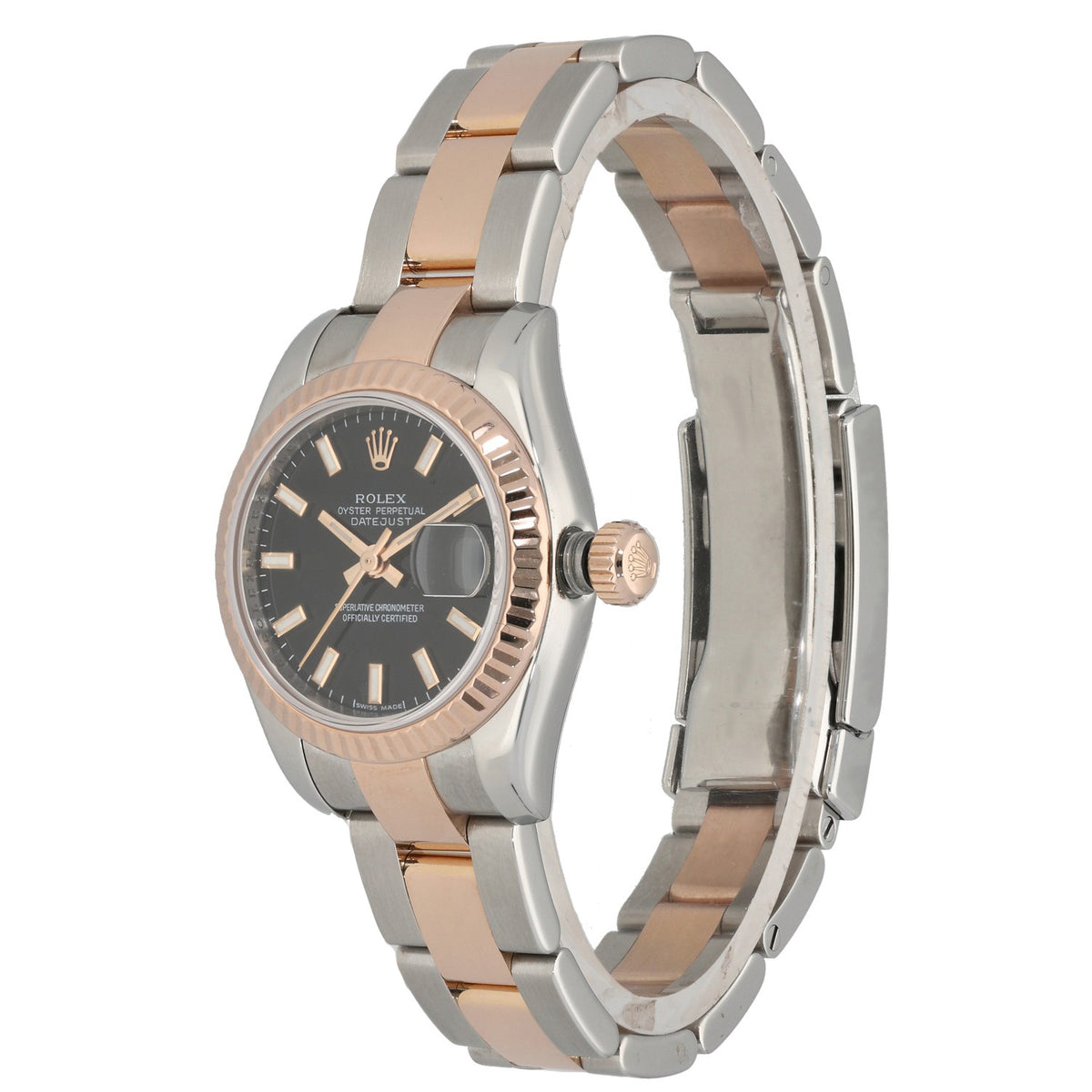 Rolex Lady Datejust 179171, stainless steel and 18ct rose gold case and bracelet, front angle