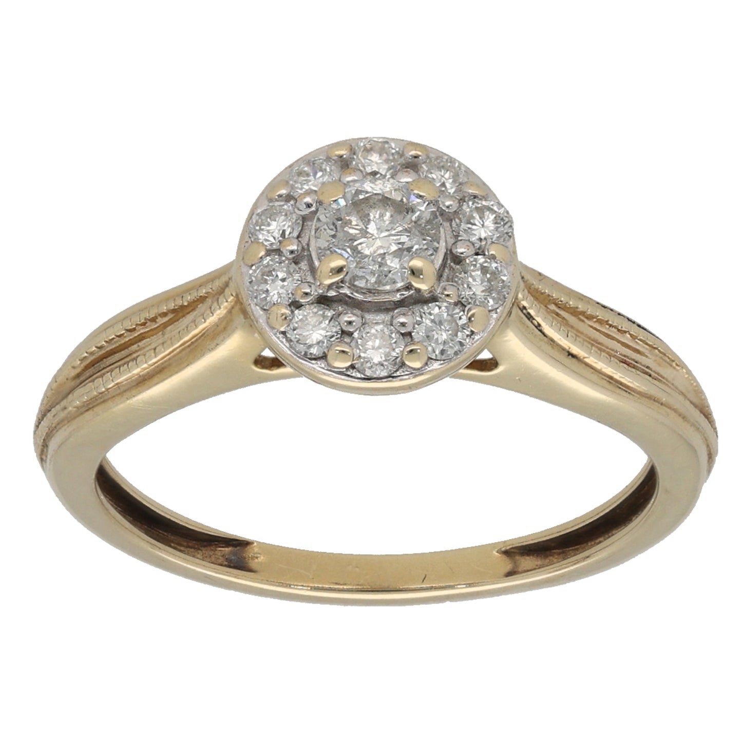 9ct Gold 0.40ct Diamond Halo Ring Size L