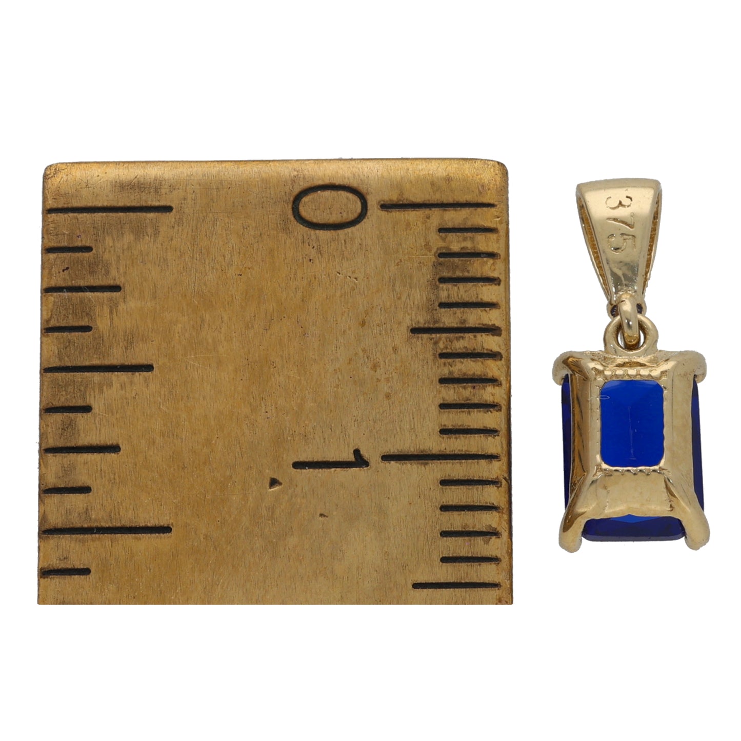 New 9ct Gold Blue Cubic Zirconia Single Stone Pendant