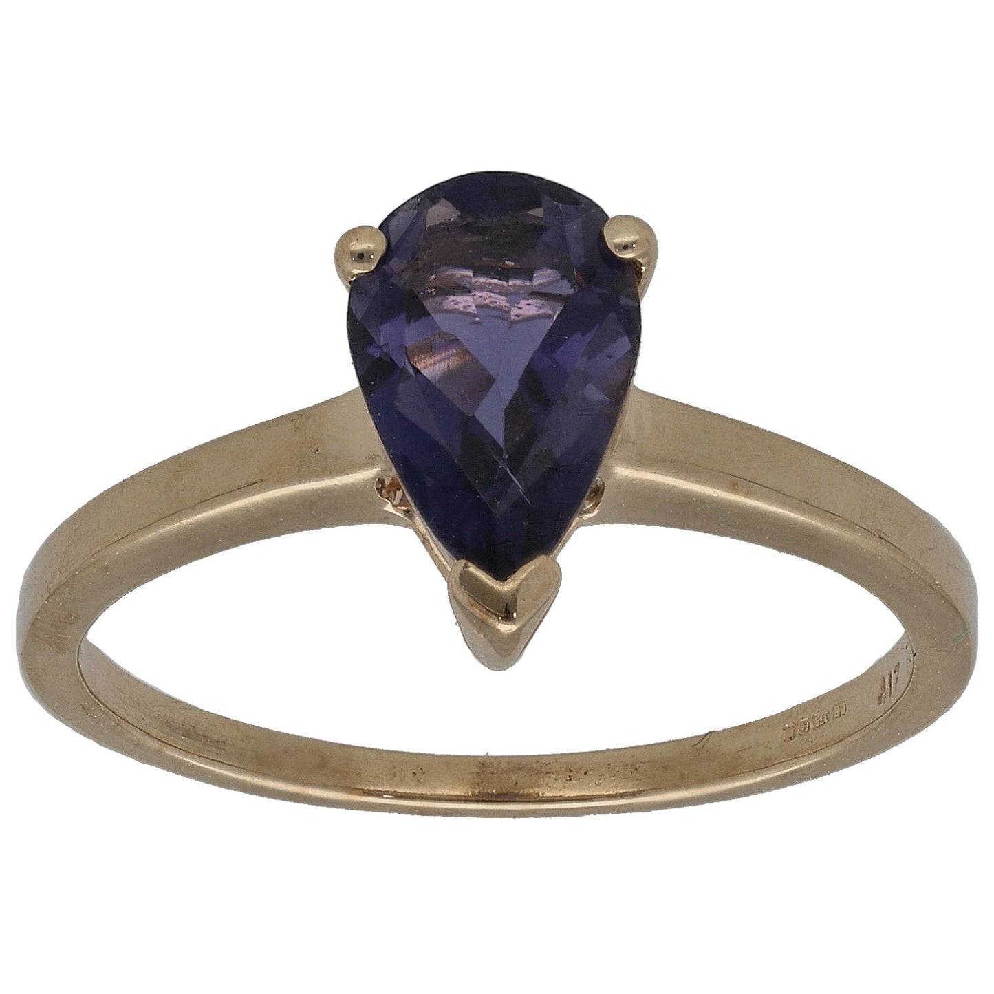 9ct gold ring with oval iolite single-stone setting, size N