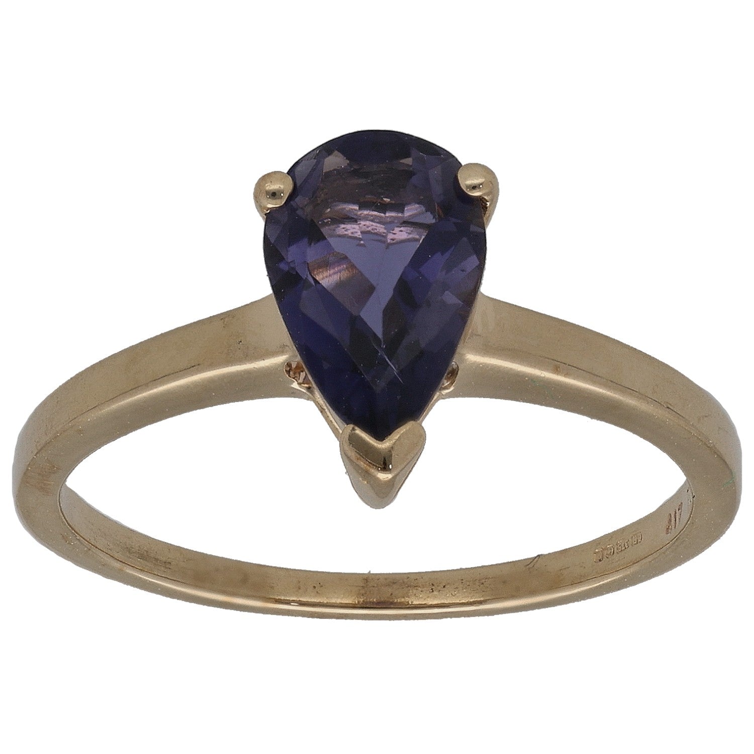 9ct gold ring with oval iolite single-stone setting, size N