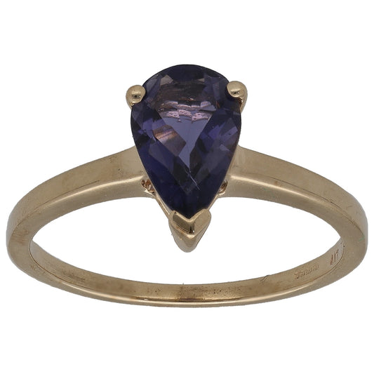 9ct gold ring with oval iolite single-stone setting, size N