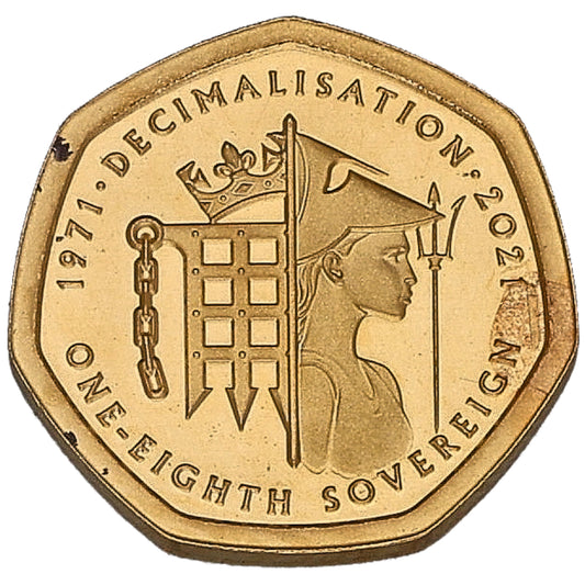 22ct Gold Queen Elizabeth II Decimalisation Eighth Sovereign Coin 2021