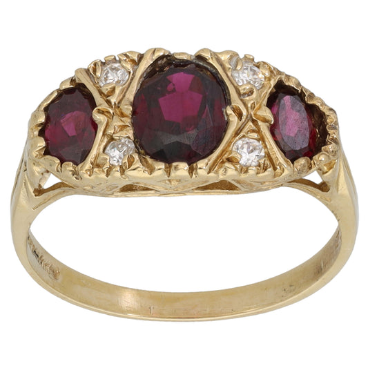 9ct Gold Garnet & Cubic Zirconia Dress/Cocktail Ring Size M