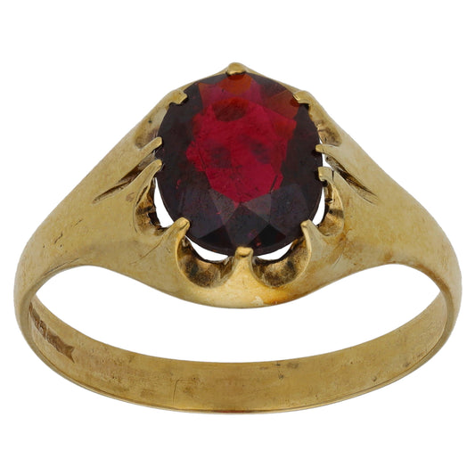 9ct Gold Garnet Single Stone Ring Size W
