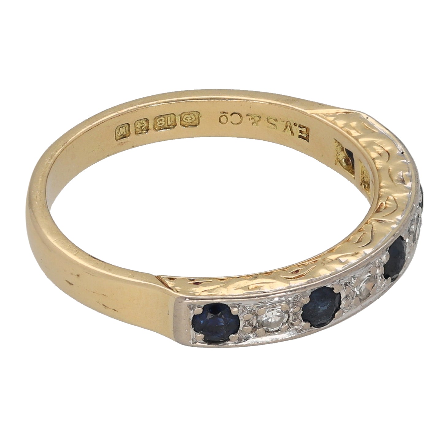18ct Gold Sapphire & Diamond Half Eternity Ring Size M