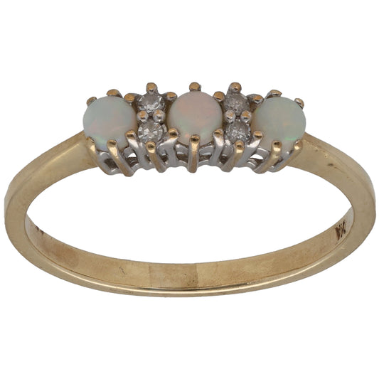 9ct Gold Opal & 0.04ct Diamond Half Eternity Ring Size R