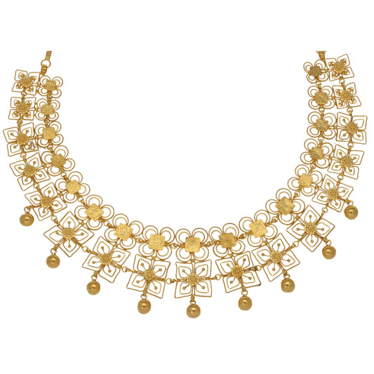 New 22ct Gold Ornate Floral Filigree Necklace 16"