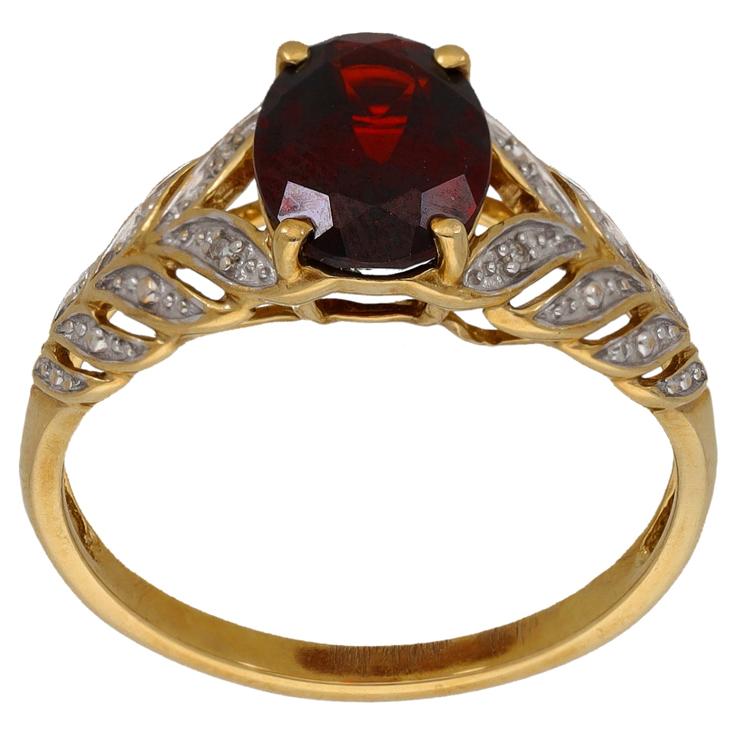 9ct Gold Garnet & 0.02ct Diamond Dress/Cocktail Ring Size O