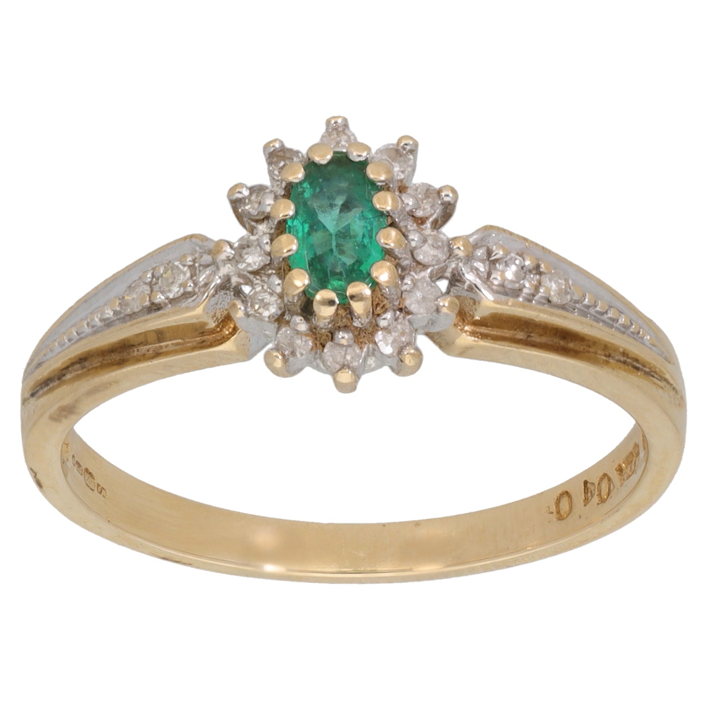 9ct Gold 0.16ct Diamond & Emerald Dress/Cocktail Ring Size O