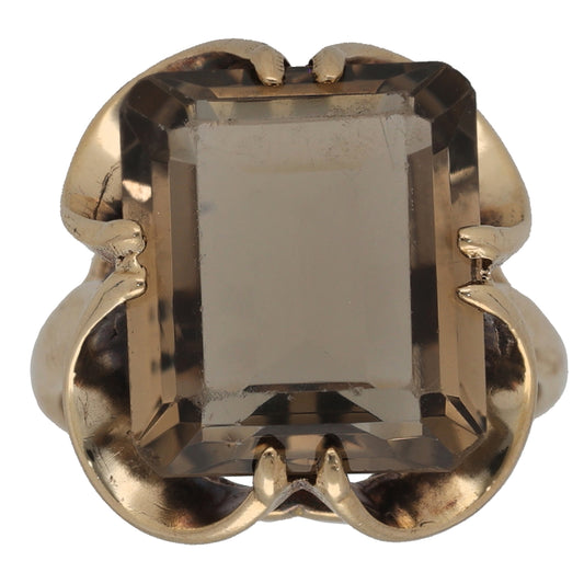 9ct Gold Smoky Quartz Single Stone Ring Size L