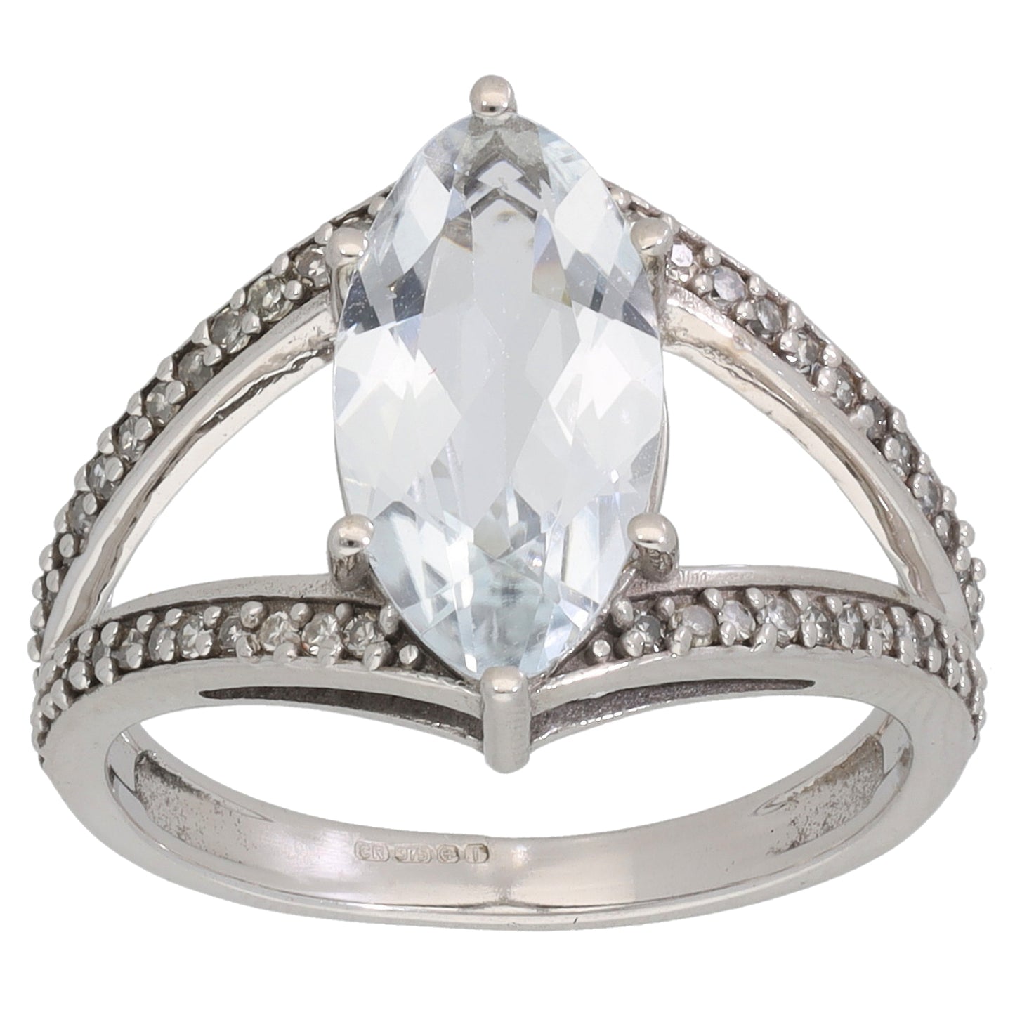 9ct White Gold Aquamarine & 0.26ct Diamond Dress/Cocktail Ring Size N