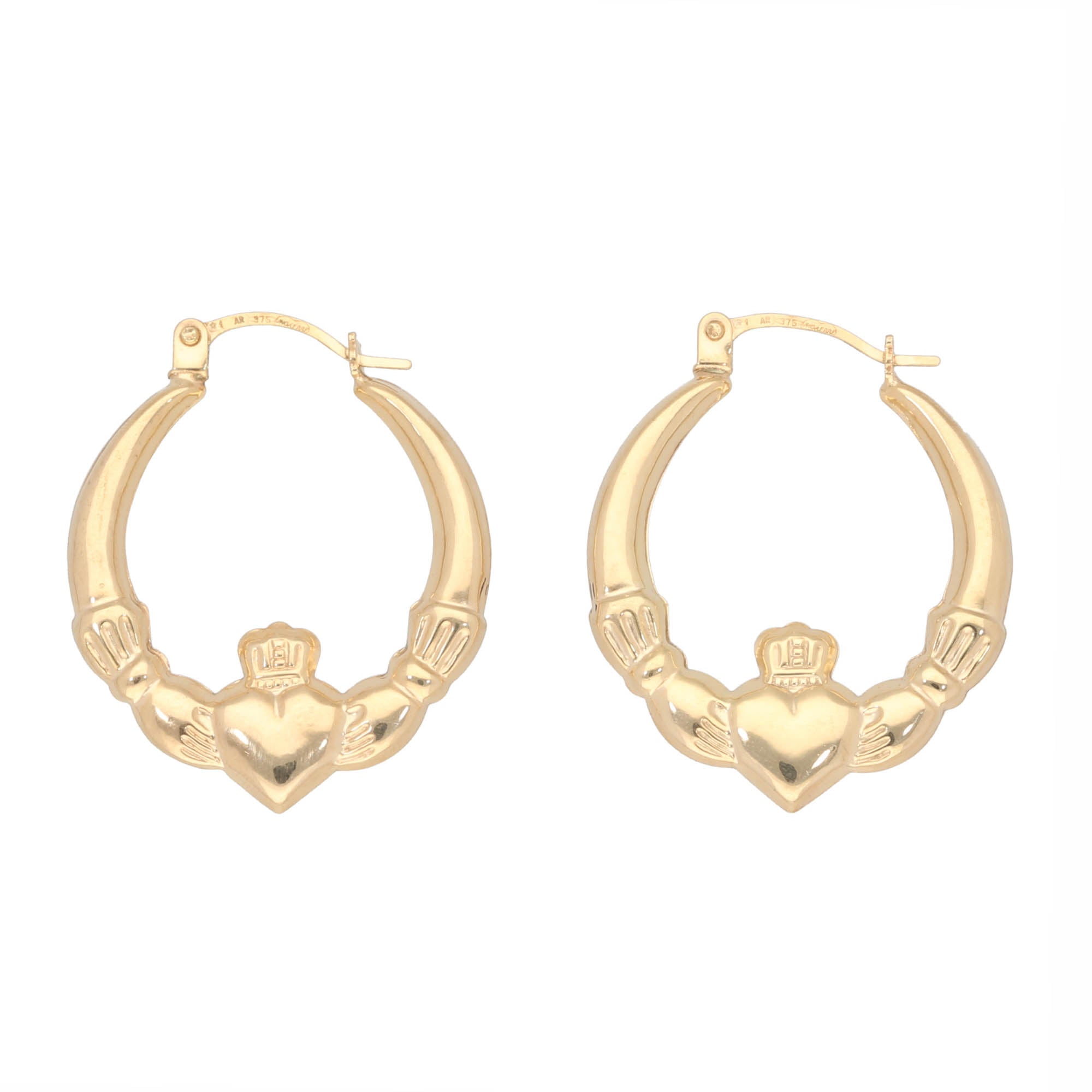 New 9ct Gold Claddagh Creole Earrings – H&T